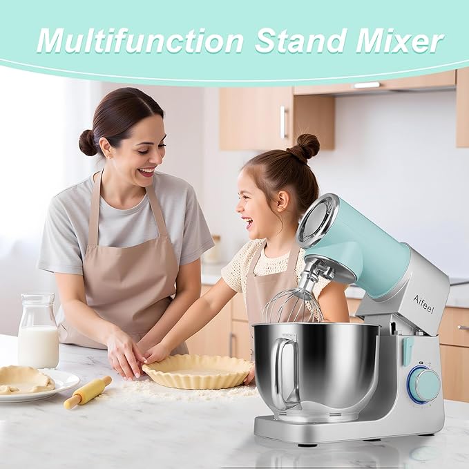 Stand Mixer,6.5QT Tilt-Head Electric Stand Mixer,700W DC Motor with Low Noise,Kitchen Mixer with Dough Hook,Beater,Whisk,Dishwasher-Safe Attachments for Baking(Green/Silver)