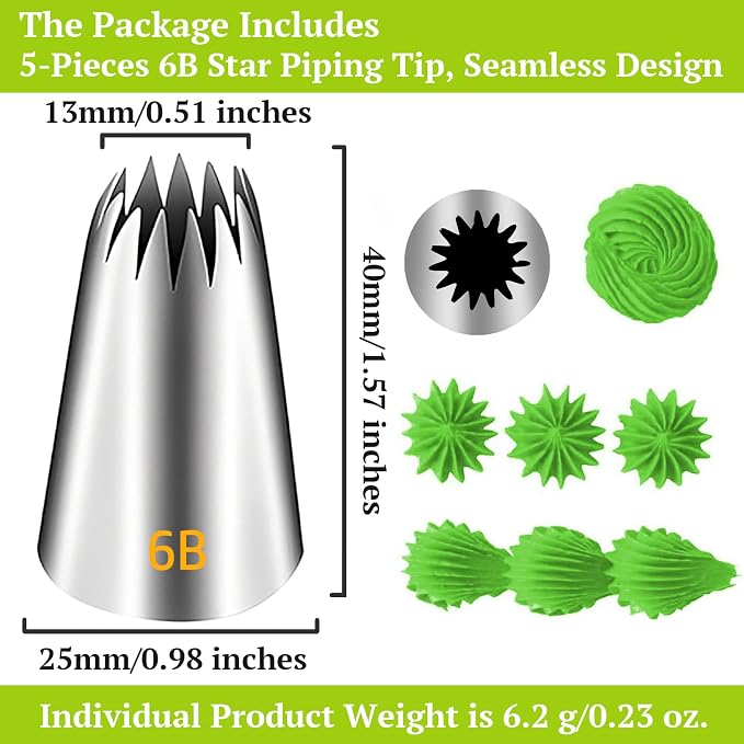 Suuker 6B Piping Tips Set, 5 Pieces Stainless Steel | Seamless, Medium Cake Decorating Tips, Frosting Icing Tips, For Cake Decorating, Cupcakes, Cookie