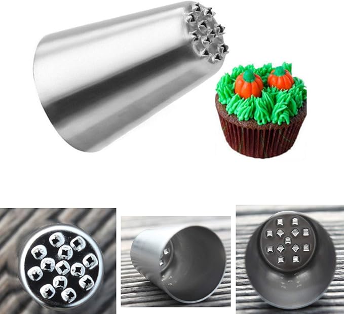 7 Pieces Large Piping Tips Set, 3Pieces Russian Grass Cream Tips DIY Decor Baking Tool and 7 Pieces leaf Stainless Steel Piping Nozzles Kit(17 Pieces)
