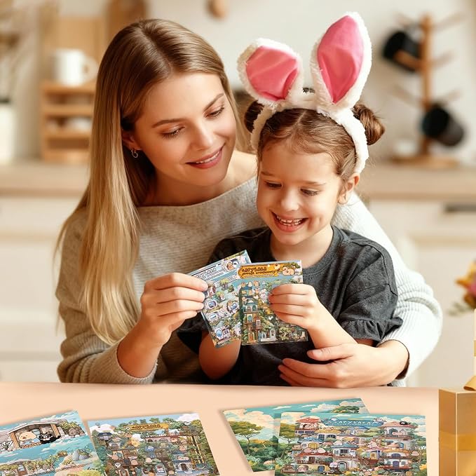 Girls 3D Miniature Scene Stickers, 4 Sets Jungle Community DIY House Stickers for Tribe, Technology, Mushrooms, Art, Cute 3D Cartoon Sticker Scenes for Adult Kids Relief Stress Pass The Time