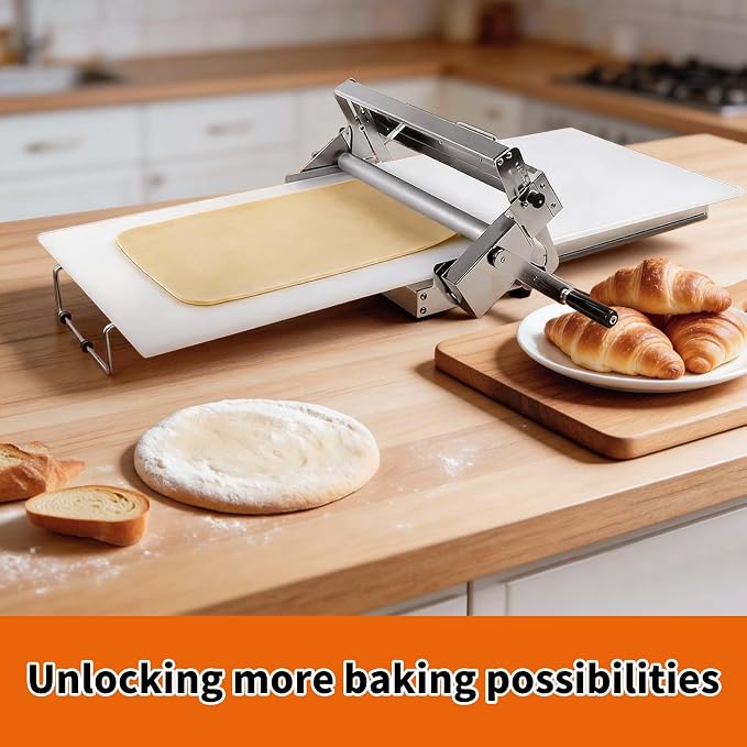 15.5inch Dough Sheeter for Home, Folding Dough Sheeter with Thickness Adjustment (0.1-20mm), Professional Bread Maker 3X Faster & Easy Storage, Ideal for Croissants, Pie Crusts at Home and Bakery