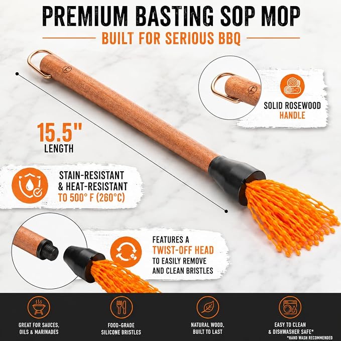 Outset Basting Brush With Rosewood Handle, BBQ Sauce Mop