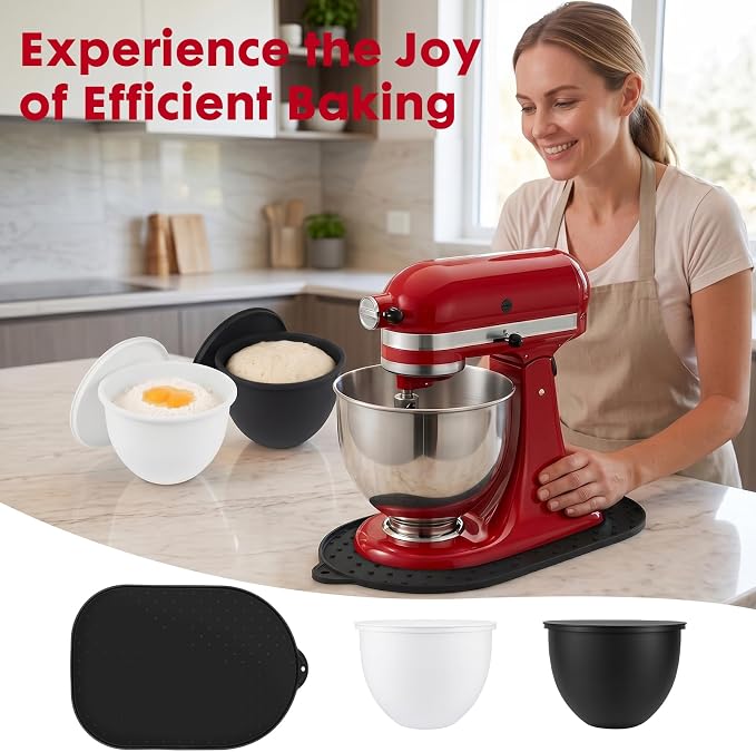 Silicone Bowl Insert and Mixer Slider Mat Set Compatible with KitchenAid 4.5-5 Qt Tilt-Head Stand Mixer, 2 Pcs BPA-Free Baking Liners (Black/White) & Appliance Sliding Tray-3PCS