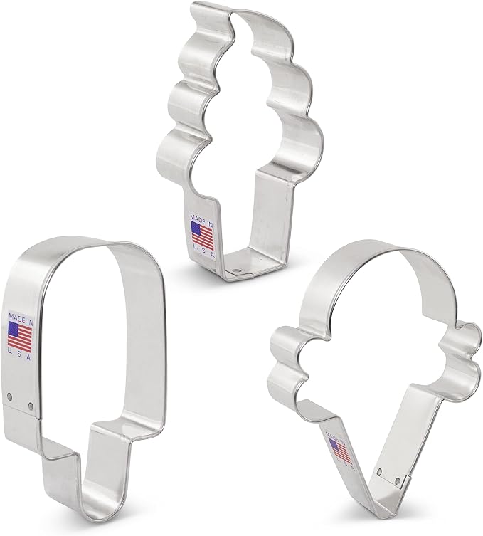 Ann Clark Ice Cream Cookie Cutters 3-Pc. Set Made in USA, Popsicle, Ice Cream Cone, Soft Serve Swirl Cone