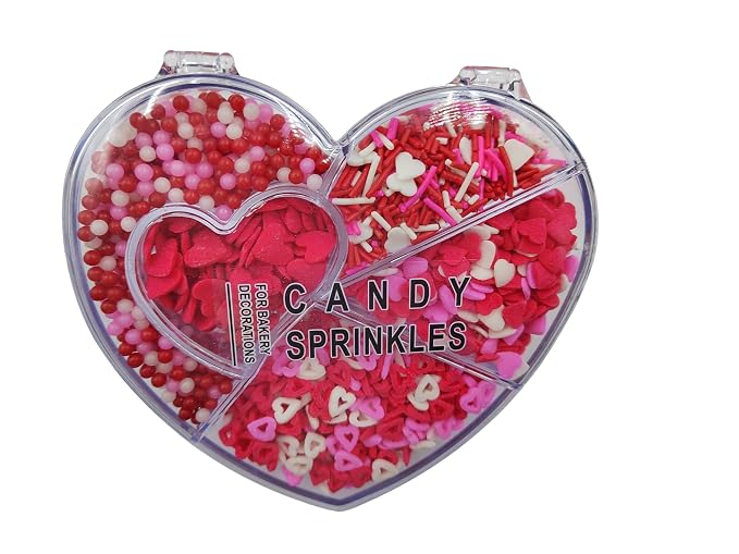 Valentines Sprinkles Pink Red and White Heart Sprinkles Jimmies Sprinkle for Valentines Cake Decorating Baking Cookies Decoration Cupcake Toppers