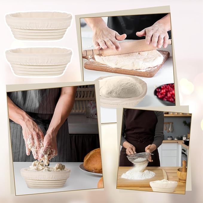 6 Set 6 Inch Oval Banneton Bread Proofing Basket Dough Proofing Bowls Kit with Cloth Liner Small Banneton Basket Proofing Baskets for Home Sourdough Bakers Supplies