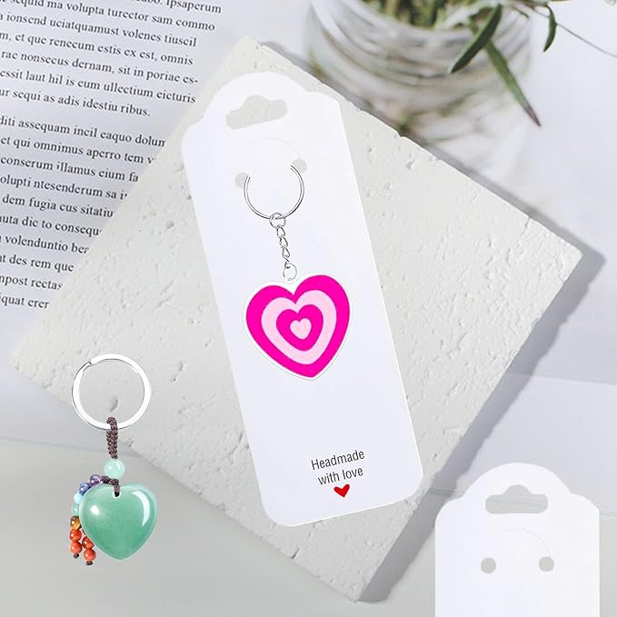 100PCS Keychain Display Cards,2.16'' x 6'' Handmade with Love Kraft Paper Jewelry Cards for Small Business Selling