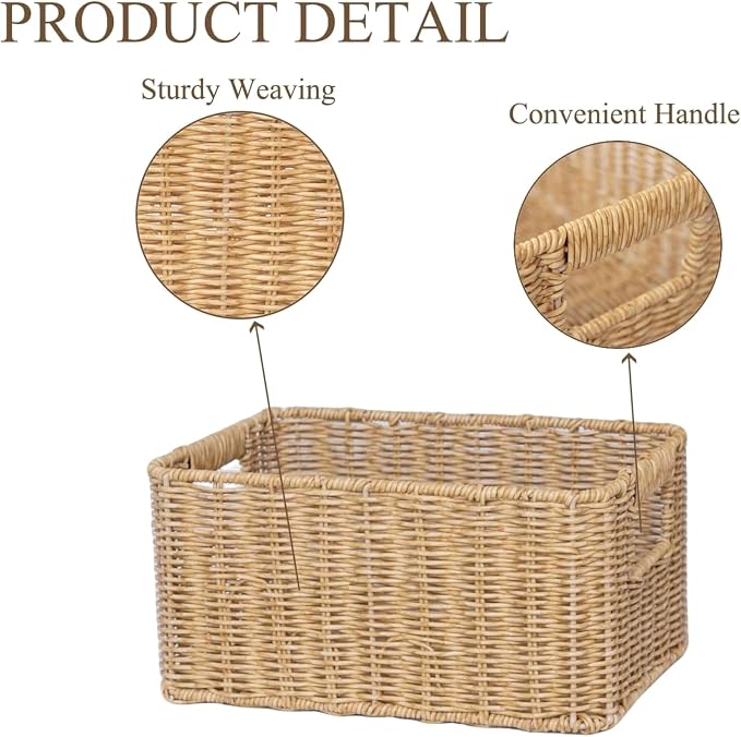 Natural Style Rattan Storage Basket with Handles, Waterproof & Durable Home Organizer
