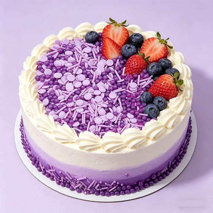 Sentovac Purple Sprinkles Edible Purple Round Confetti Jimmies Pearls for Cake Decorating Candy Cupcake Cookie Baking Ice Cream Dessert Vanlentine Halloween Christmas Holiday Decorations