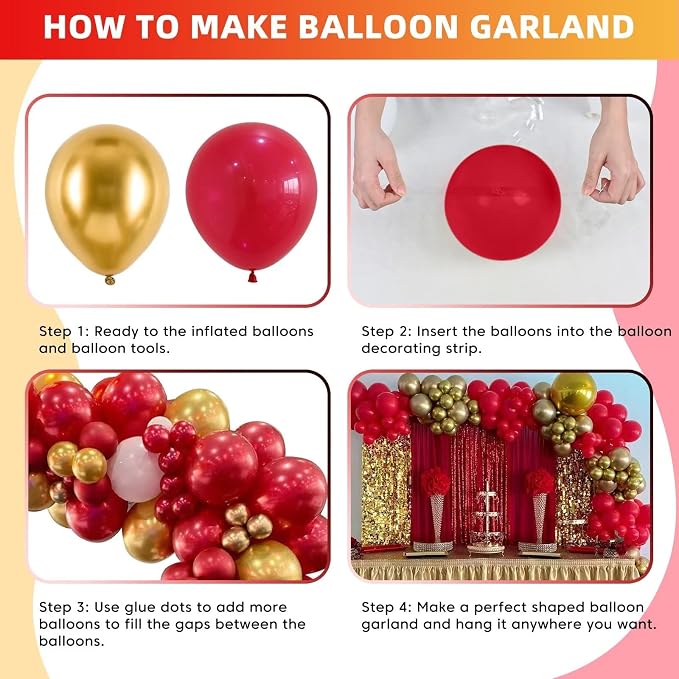 Red and Gold Balloon Arch Kit, Metallic Gold and Red Balloon Garland Kit, 100 Pcs Balloons Different Sizes for Valentines Wedding Bridal Shower Anniversary Bachelorette Party Decorations