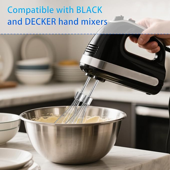 2pcs Hand Mixer Beaters Attachments Compatible with Black & Decker, Universal Stainless Steel Hand Mixer Turbo Beaters Replacement Cooking and Baking Tool Accessory for Kitchen