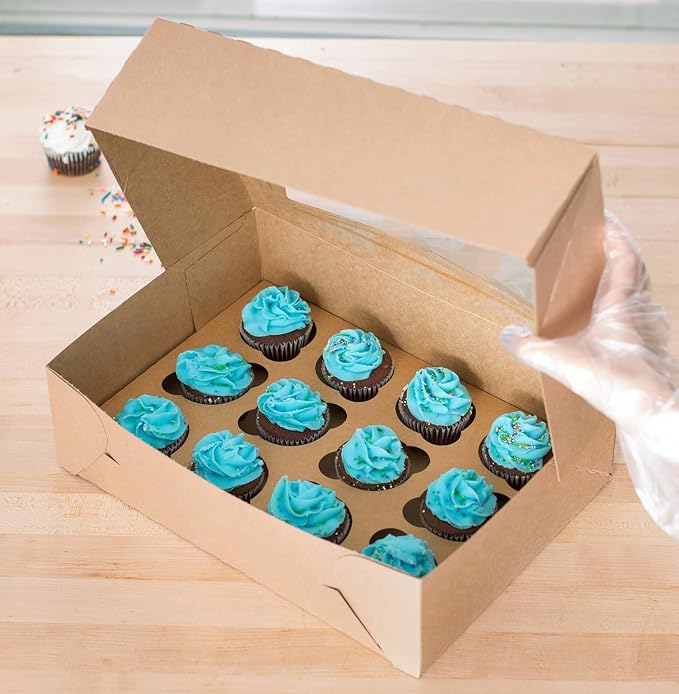 10 Pack 12-Cupcake Inserts for 14 x 10 Bakery Boxes, Reversible White Kraft | Holds Standard Cupcakes Securely