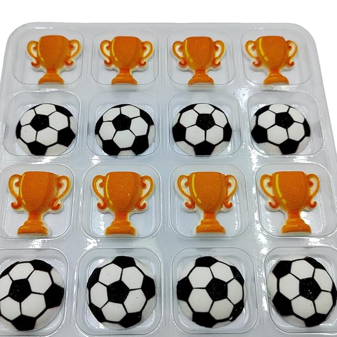 16 Pieces Soccer Cakes Decorations Edible World Cup Hard Sugar Icing Decorations Cupcake Toppers for Baking Cookie Ice Cream Candy Decoration
