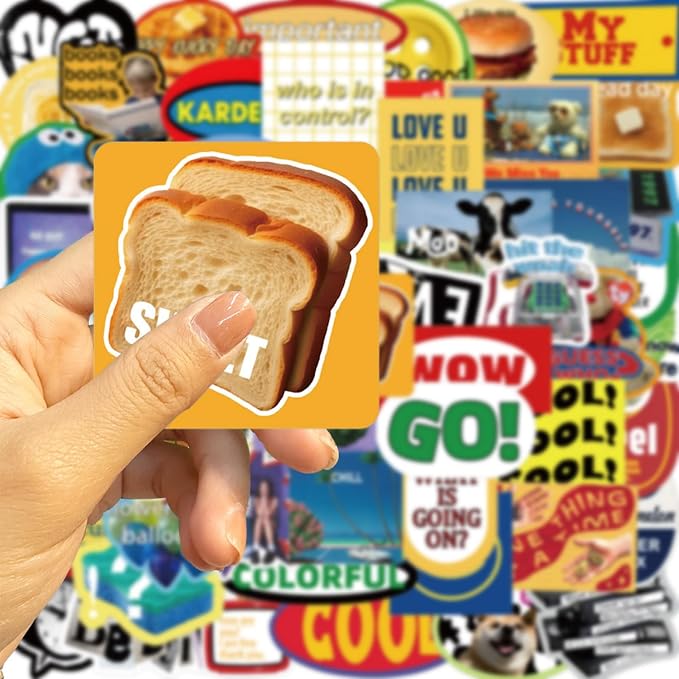 60PCS Sweet Retro America Stickers Yellow Bread Aesthetic Waterproof Vinyl Decals 2 Inch for Journals Scrapbooks Laptops Water Bottles (Sweet)
