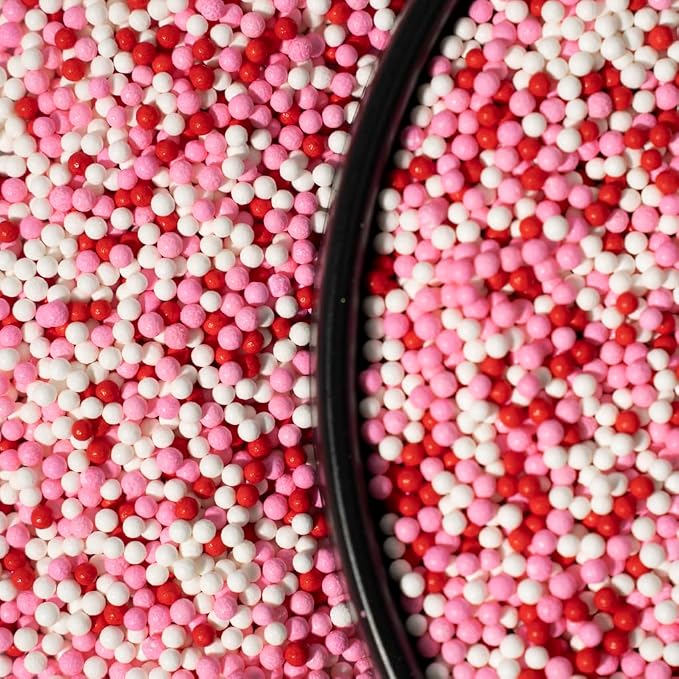 White Red Pink Edible Pearl Sprinkles for Cake Decorations, Baking Ice Cream, Cookies, Cupcake Topper Edible Pearls Candy - 2mm Sugar Pearls for Cake Decorating 130g/4.6oz 1 Bottle ( 2mm red pink white )