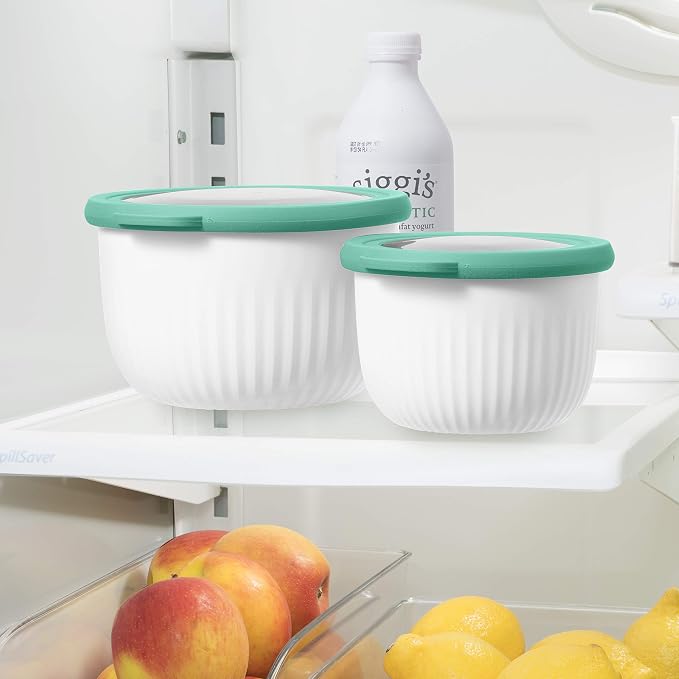 Oggi 2.6qt & 1.4qt Plastic Prep, Store & Serve Bowls with Lids, Lt Gray