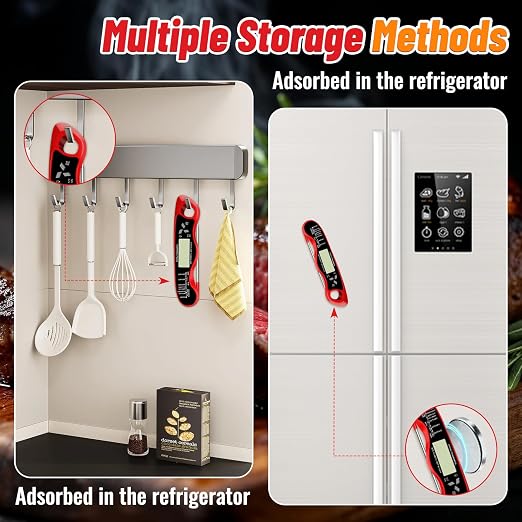 Meat Thermometer, IP67 Waterproof Digital Meat Thermometer with Backlight, Hold Function & Magnet for Grill, BBQ, Candy, Beef,Turkey