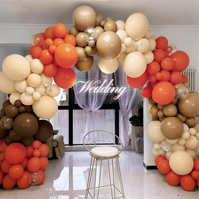 MEBAY Dusty Orange and Brown Balloon Arch Kit, 166Pcs Burnt Orange Camel Chocolate Brown Nude Balloons Garland for Boho Thanksgiving Autumn Baby Shower Fall Birthday Decorations