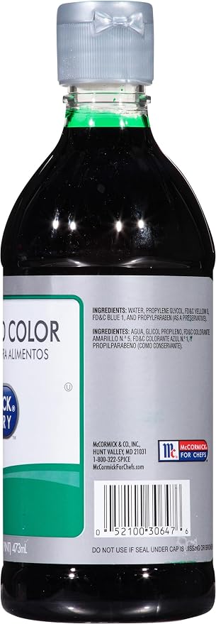 McCormick Culinary Green Food Coloring, 16 fl oz (Pack of 6) - Six 16 Fluid Ounce Bottles of Green Liquid Food Coloring, Add Vivid Green Color to Cakes, Cookies, Icings and More