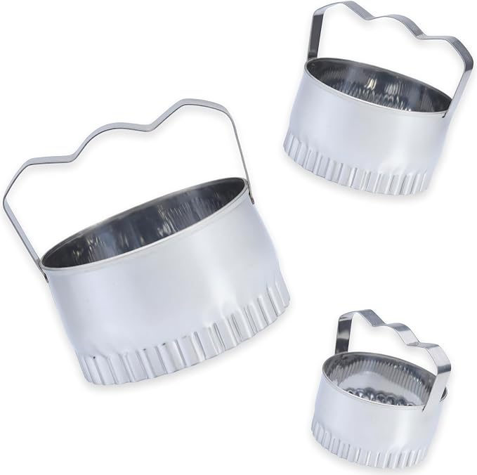 3 Pieces Fluted Round Cookie Cutters With Handle, 3", 3.5", 4"