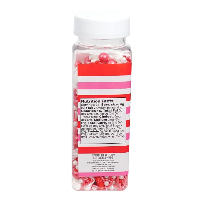 Lips & Hearts Sprinkle Mix Red and White 4.4 oz, Valentines Sprinkles For Cake Decorating, Baking, Ice Cream & More, The Hampton Candy Company