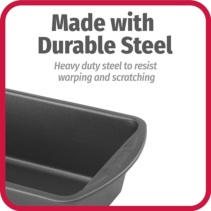 GoodCook Nonstick Loaf Pan Extra-Large Heavy-Duty with Easy-Clean Non-Stick Coating, Oven & Dishwasher Safe Pan for Meatloaf Breads Cakes Lasagnas Casseroles & More, 13 x 5-Inch, Gray (Pack of 2)