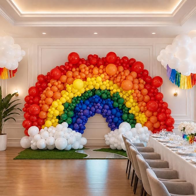 450Pcs Rainbow Balloons Garland Arch Kit - Assorted Colors 18 12 10 5 Inch Different Sizes Colorful Latex Balloon for Baby Shower, Birthday, Gender Reveal, Anniversary, Easter Decorations