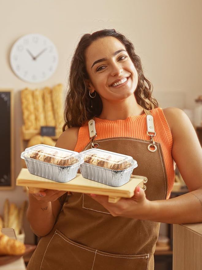 NEEBAKE 25 Pack 6x3.5x2 Disposable Aluminum Loaf Pans with Lids - 1 Lb Mini Loaf Pans, Small Aluminum Tin Foil Baking Pan, Food Containers for Baking, Cakes, Bread, Meat, Loaves