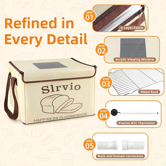 Foldable Bread Proofing Box with 50–113℉ Temperature Control & 12H Timer, Bread Proofer Warming Box with Metal Rack, for Sourdough, Pizza, and Yogurt