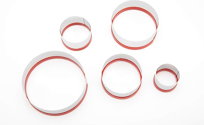 5 Pcs Round Circle Cookie Cutters 1.9", 2.3", 2.7", 3.1", 3.5", 0.4MM Thickness Heavy Duty Food-Grade Stainless Steel, Biscuit Cutter, Mini Cookie Cutters, Unique Design with Protective Red Top PVC