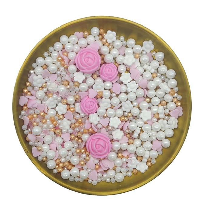 White Series Sprinkles Rose Sprinkles Edible Heart Cake Decorating Cupcake Toppers Cookie Decorating Perfect for Cakes, Cupcakes, Desserts