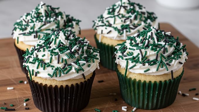 NCS New York Game Day Green, White & Black Jimmies Edible Sprinkles – Cupcake, Cake & Cookie Decorations, 7 oz