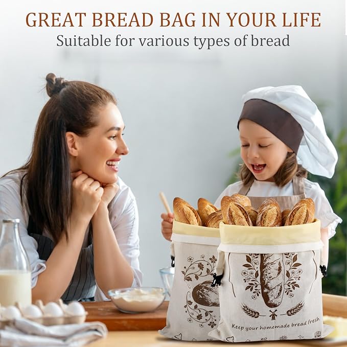 2 Pack Natural Beeswax Coated Linen Bread Bags, Reusable Fresh Keeping Bags for Sourdough & Baguette, Freezable Portable Bread Storage Container 17×12.6 Inch