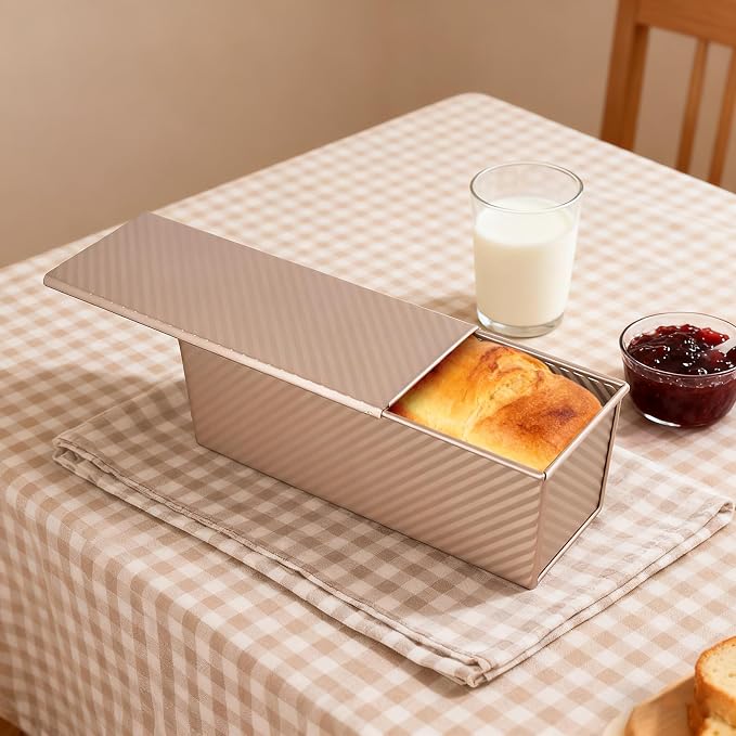 3 Pack Pullman Loaf Pans with Lid, 12 x 4 Inch Non-Stick Sandwich Bread Pan, Gold Loaf Pans for Homemade Baking Bread, Sandwiches and Toast