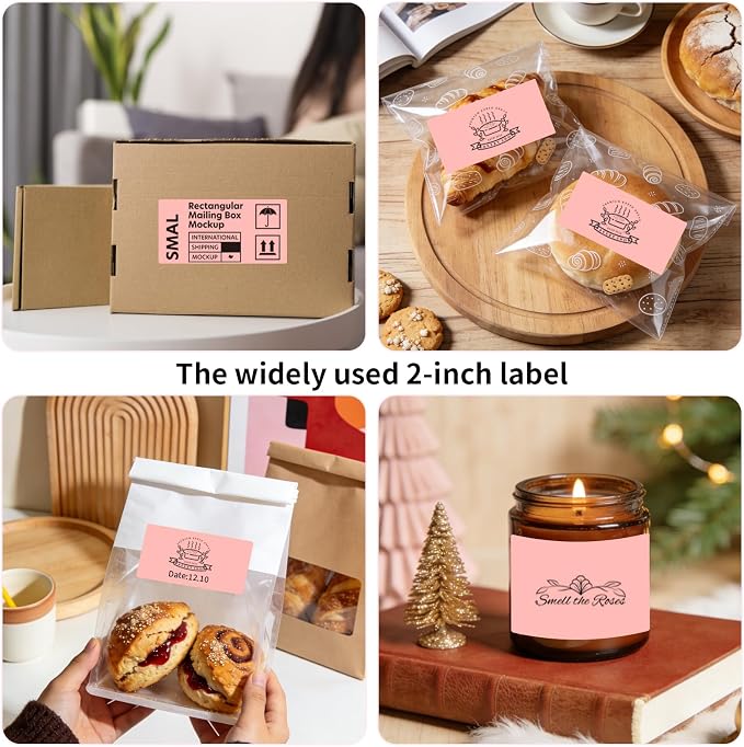 500 Labels/Roll 2" x 4" Pink Thermal Labels, Self-Adhesive Rectangle Thermal Sticker for Shipping, Address, Mailing, Branding, Small Business