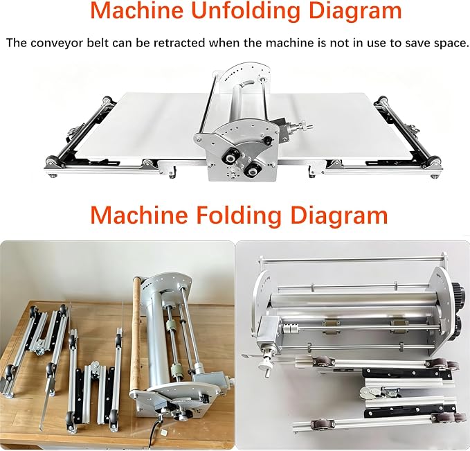 22.7" Commercial Electric Dough Sheeter, Foldable Dough Roller Machine, Adjustable Thickness(2-30mm), Stainless Steel Dough Laminator for Bakery, Pastry, Home Bakers & Professional Bakeries (22.7")