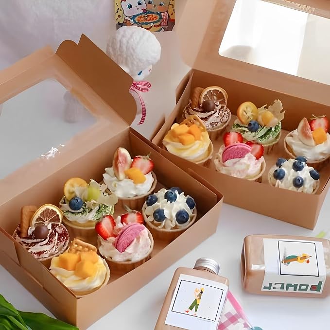 8x6x2.5 Inches 20pcs Brown Bakery Boxes with Window, Cookie Boxes for Packaging, Treat Boxes for Cupcakes, Valentine's Day, Mother's Day, Christmas, ana Holiday Gatherings.