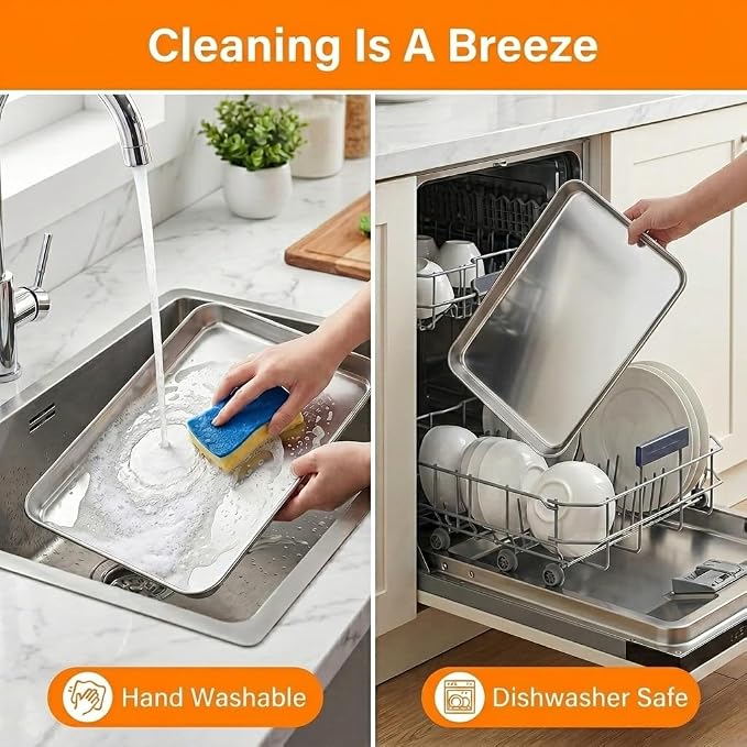 TeamFar Baking Sheet, 17.6’’ x 13’’ x 1’’ Stainless Steel Large Cookie Sheet Half Baking Pans, Non-toxic & Healthy, Easy Clean & Dishwasher Safe, Heavy Duty & Sturdy- Set of 2
