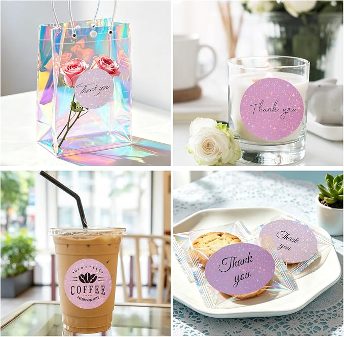 3''Holographic Pink Thermal Label,Round Self-Adhesive Direct Thermal Label,for DIY Logo Design,Name Tag (200/Roll)