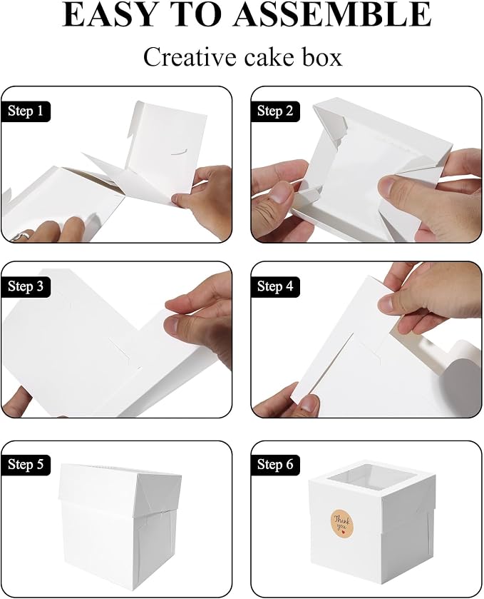 COTOPHER 30Pcs 6x6x6 Inches Mini Cake Boxes, White Bakery Boxes with Window, Cake Containers for Pastries, Cookies, Chocolates, Cupcakes, Birthday Party Cake Decorating Supplies for Gift Giving
