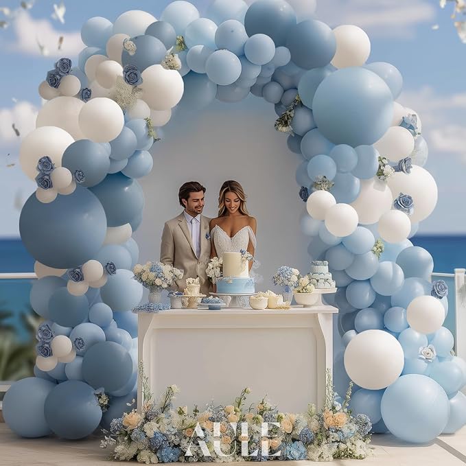 AULE Blue Balloon Arch Kit 155Pcs Dusty Macaron Blue White Balloons Garland for Birthday Graduation Anniversary Gender Reveal Baby Shower Theme Party Decoration