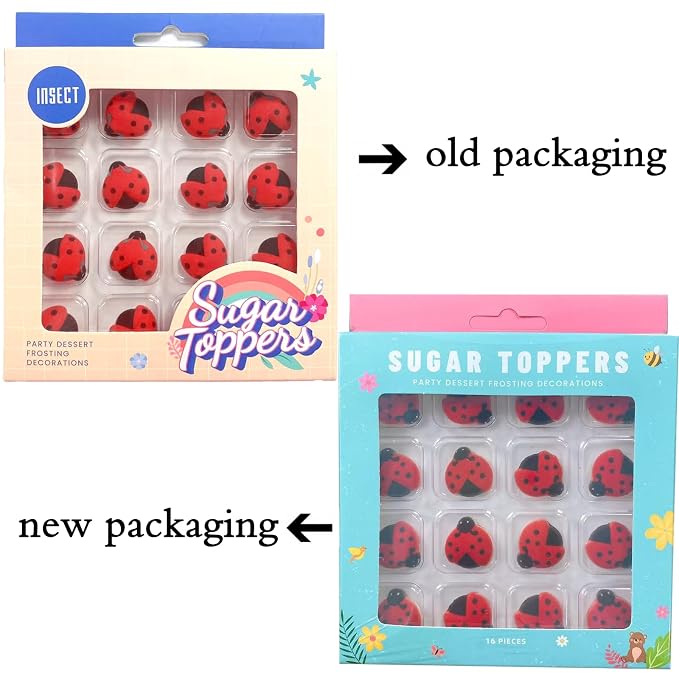 16 PCS Edible Ladybug Icing Cake Decoration Candy Sprinkle Cupcake Topper Ice Cream Cookies Frosting Decoration