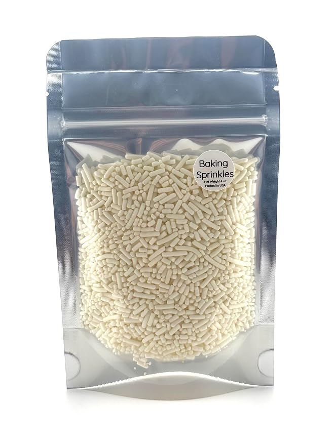 White Sprinkles 4oz pack for Baking Cakes, Cupcakes, Cookie Decorations, Ice Cream and Donut Toppings Edible Decorating Baking Supplies - (White)