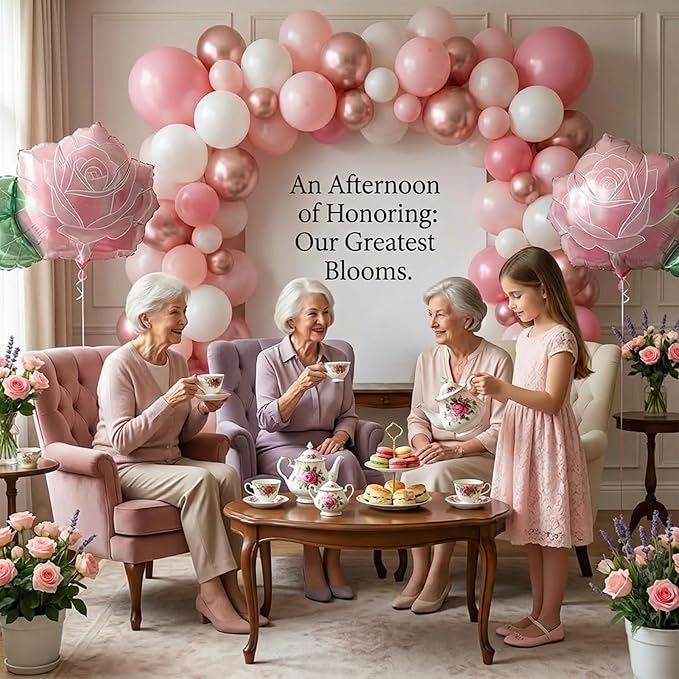 Mother's Day Party Decorations Kit - with Dusty Pink Rose Gold Balloon Arch Kit - Flower Foil Balloons for Mother's Day Party Decorations, Best Mom Ever Floral Party Supplies