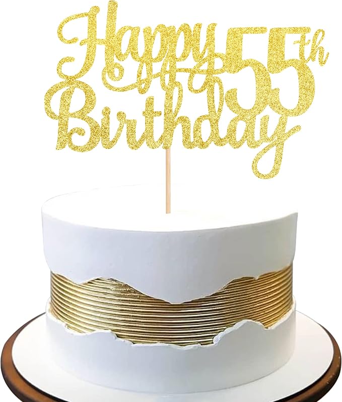 1 PCS Happy 55th Birthday Cake Topper Gold Glitter Cheers to 55 Years Birthday Cake Pick 55 Fabulous Cake Decoration for Happy 55th Birthday Theme Party Decorations Supplies