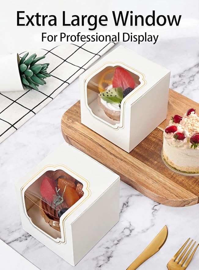 White Cupcake holders Single Gold Stamping with Insert Pastry Box 12 Pack