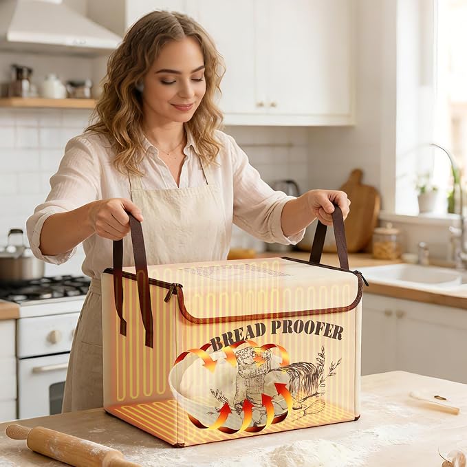 Folding Bread Proofing Box with Lid, Bread Proofer 3-Side Even Fever 50-113℉ Temp Control for Dough Yogurt Fermentation with Adjustable Temperature & Timer Contrller