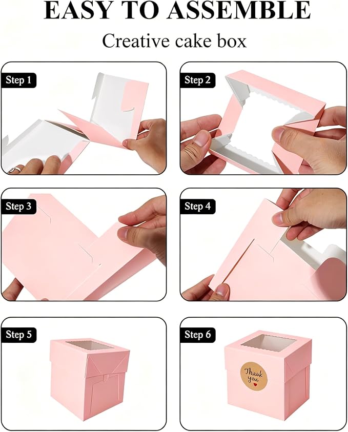 COTOPHER 30Pcs Mini Cake Boxes, 4x4x4 Inches Pink Bakery Boxes with Window, Small Dessert Box Cake Packaging for Pastries, Cookies, Chocolates, Cupcakes, Birthday Party, Wedding