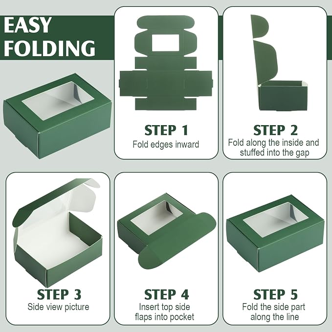 Zonon 30 Pcs Soap Boxes for Homemade Packaging, Mini Kraft Boxes with Window for Bakery Candy Soap Making Gift Packaging, 3.7x2.6x1.4 Inch (Green)