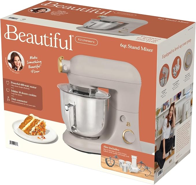 6 Quart Stand Mixer, 600W Tilt-Head Electric Kitchen Mixer with 12 Speeds, Stainless Steel Bowl, Dough Hook, Whisk & Beater, Multifunction Food Mixer (Porcini Taupe)